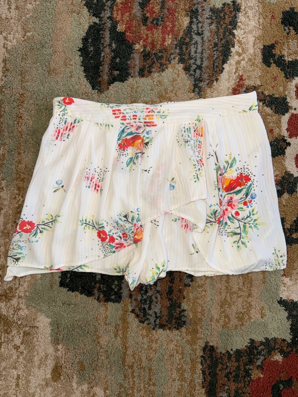 Free People Cream Floral Wrap Skort with Multicolor Print